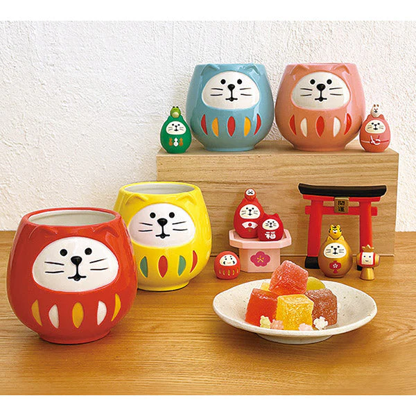 Decole Concombre Daruma Mug - Lucky Cat -Light Blue - Image 2