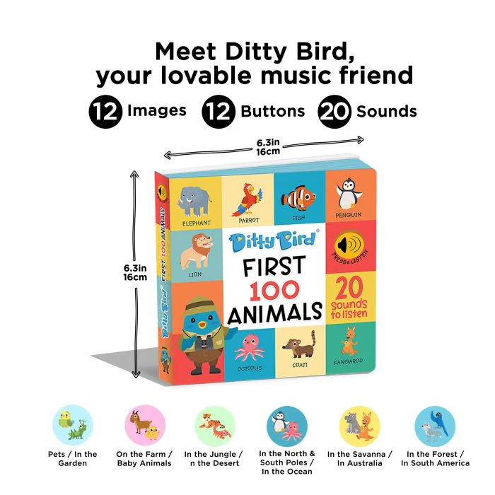 Ditty Bird First 100 Animals Multi-Coloured 16x2x16cm - Image 2