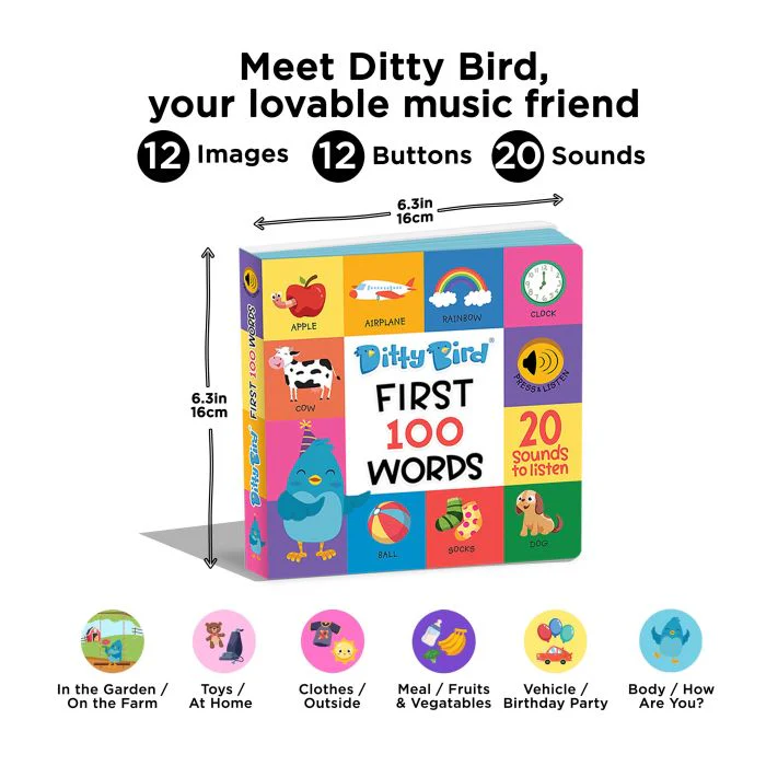 Ditty Bird First 100 Words Multi-Coloured 16x2x16cm - Image 2
