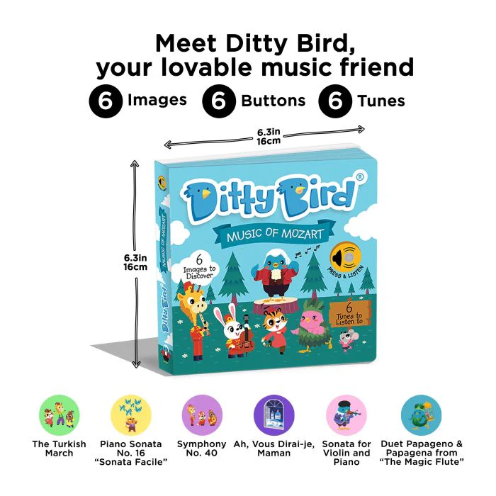Ditty Bird Music of Mozart Multi-Coloured 16x2x16cm - Image 2