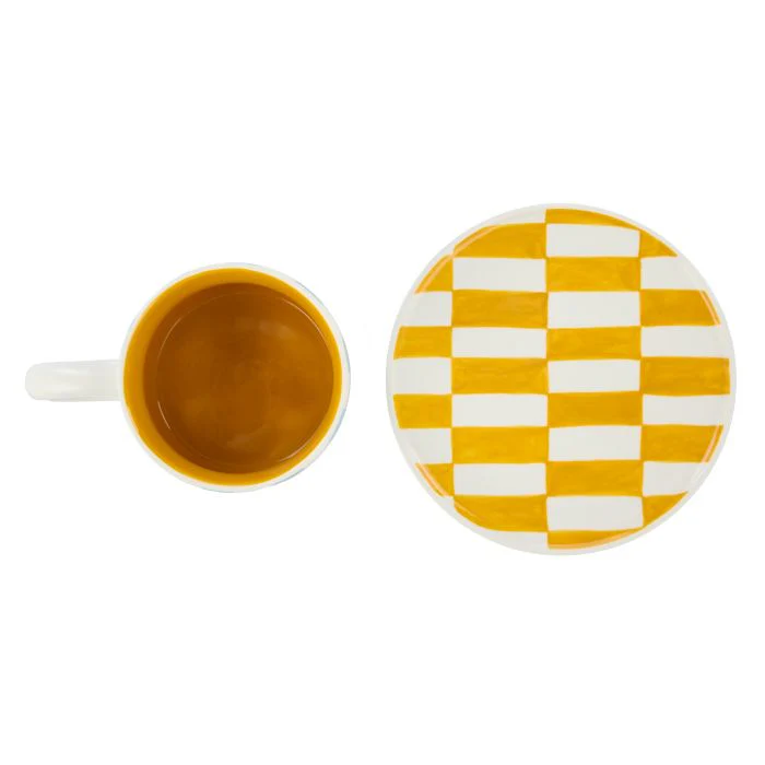 Emporium Check Mug & Plate Set Blue & Orange - Image 2