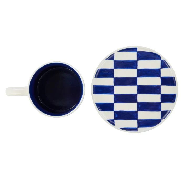 Emporium Check Mug & Plate Set Lilac & Navy - Image 2