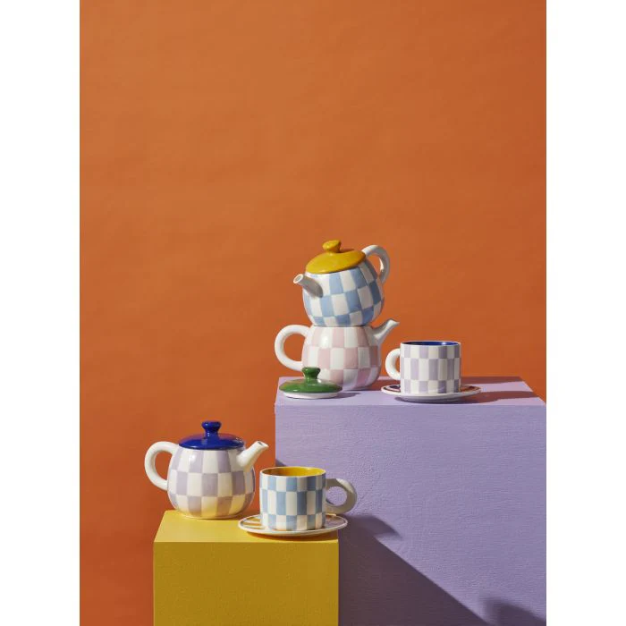 Emporium Check Mug & Plate Set Lilac & Navy - Image 4