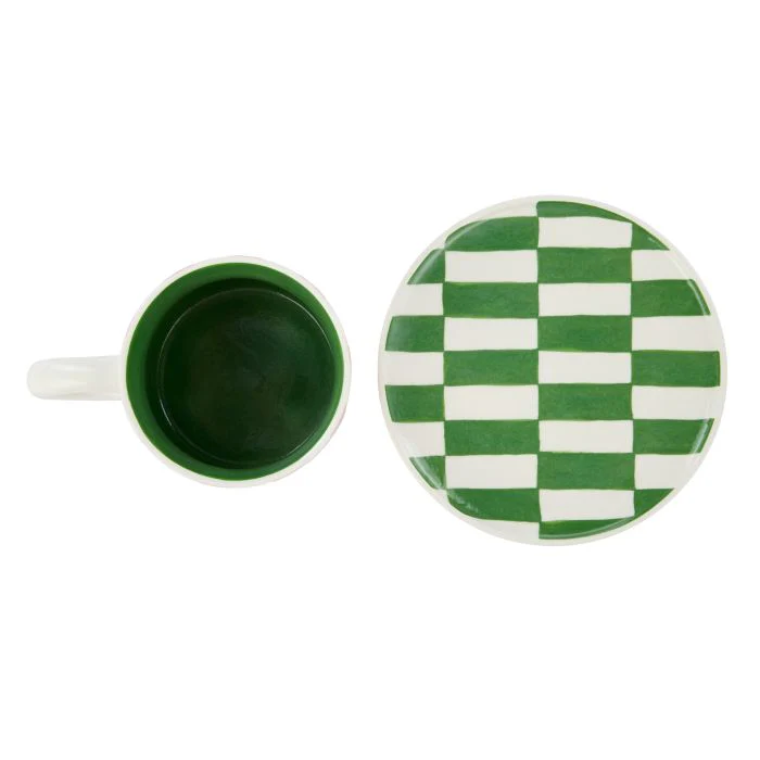 Emporium Check Mug & Plate Set Pink & Green - Image 2