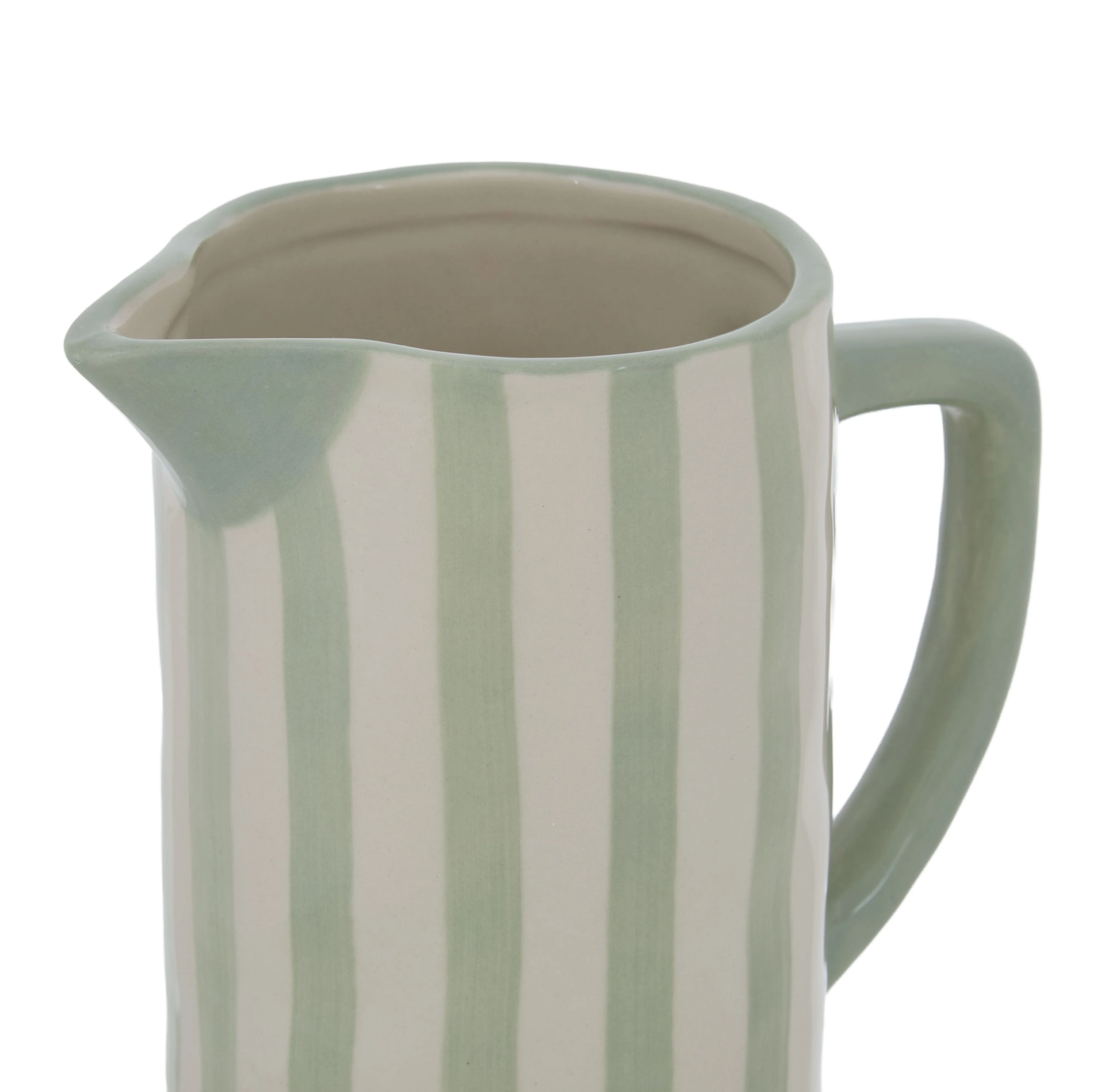 Emporium Hollis Ceramic Jug White & Green Stripe 16x9x20cm - Image 2
