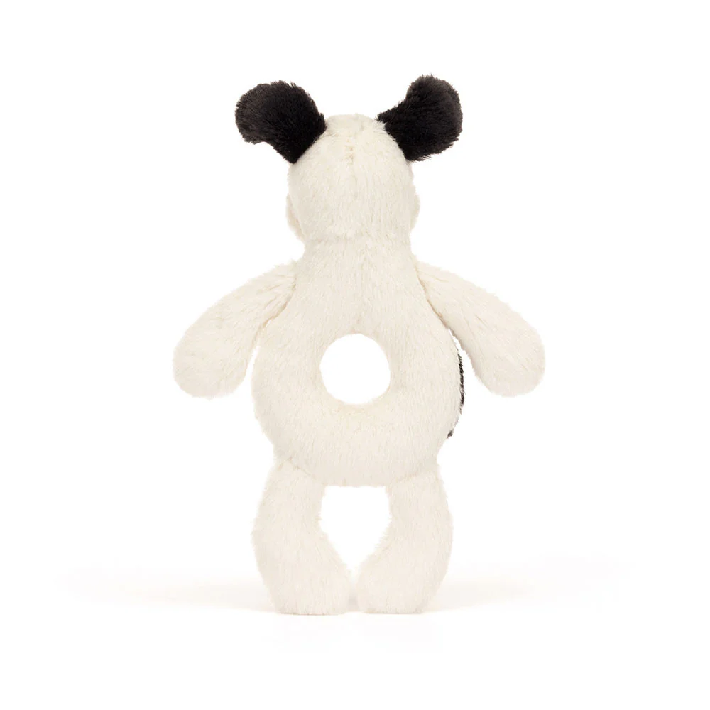 Jellycat Ring Rattle Bashful Black & Cream Puppy 18cm - Image 3