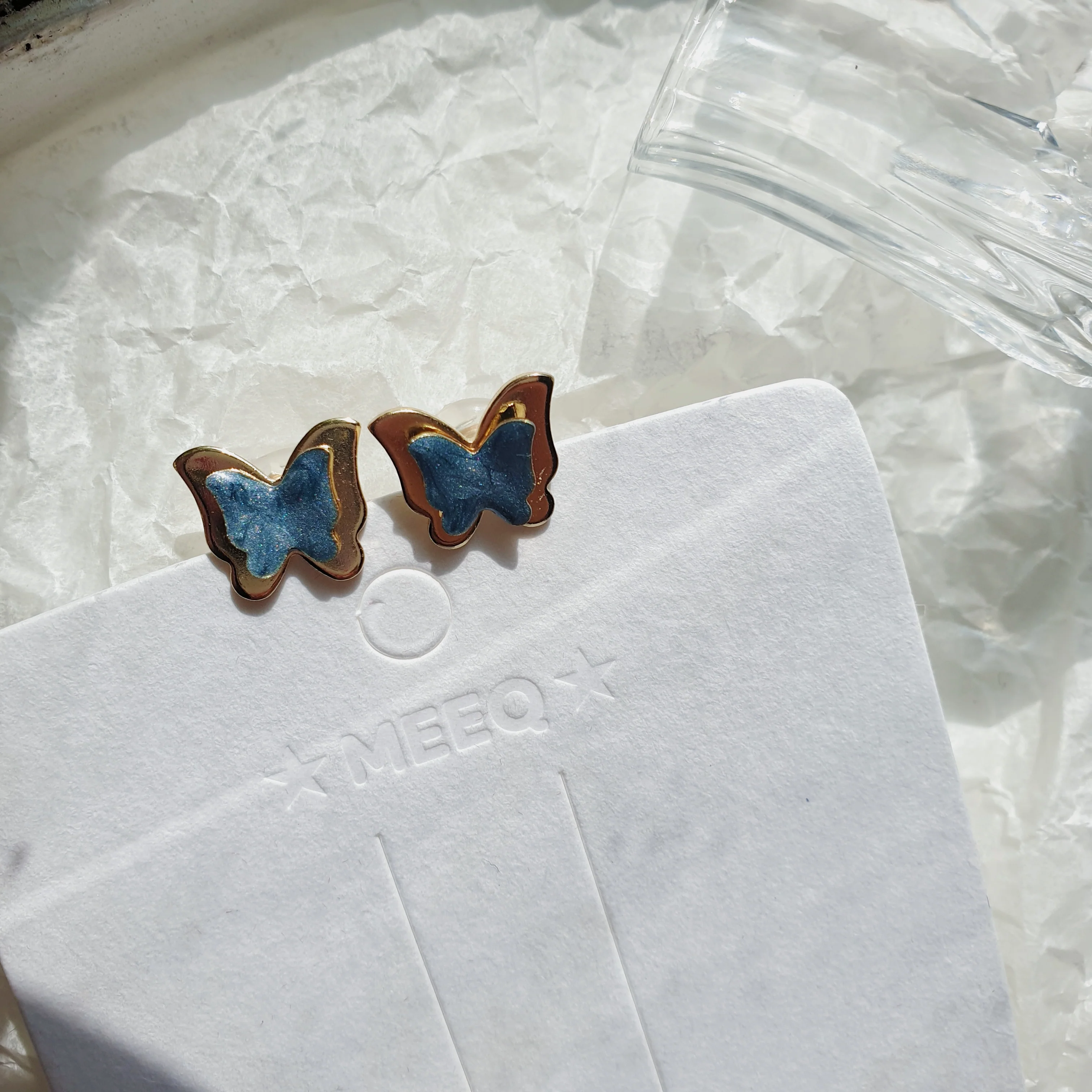 Luninana Clip-on Earrings - Blue Marble Double Layer Butterly Earrings LL013