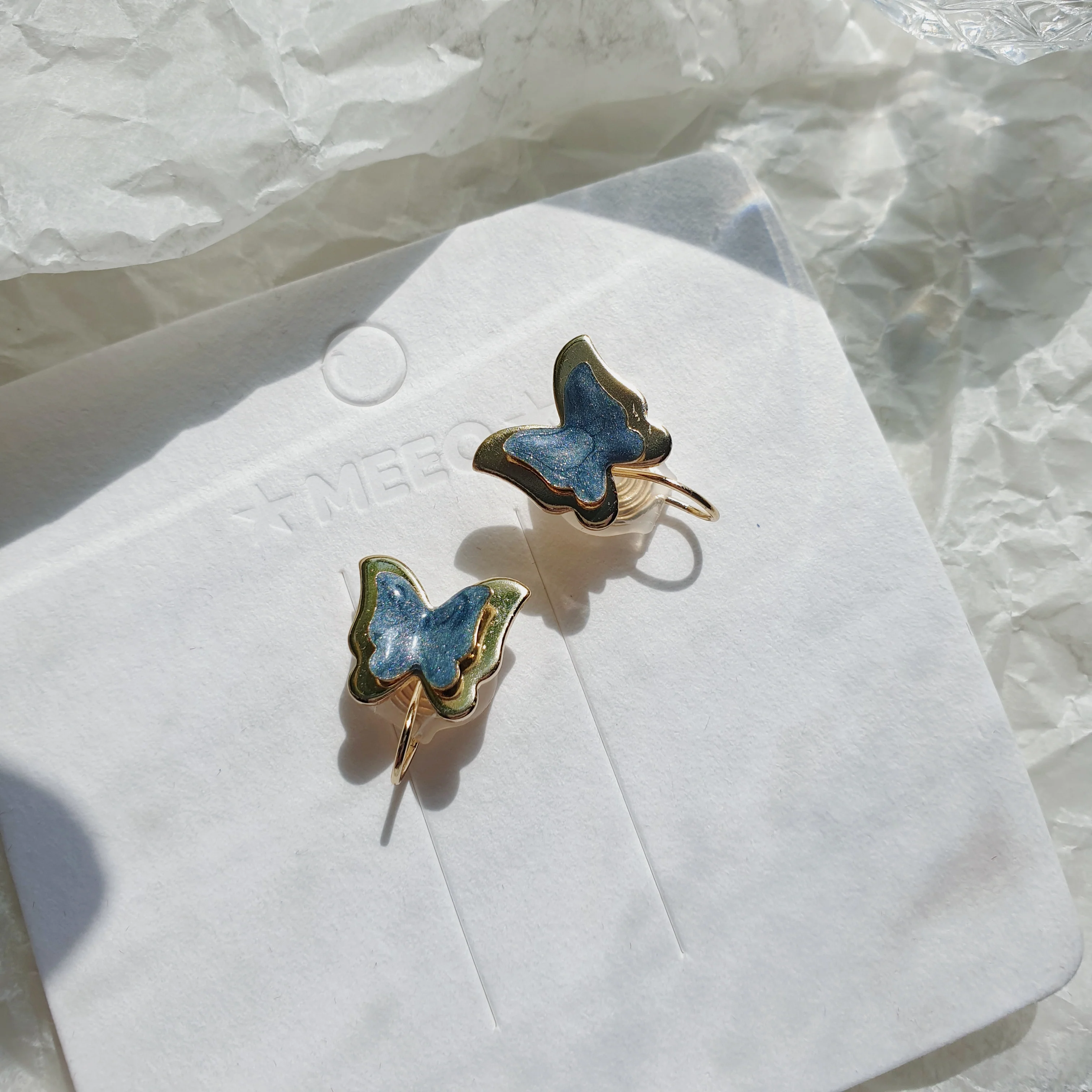 Luninana Clip-on Earrings - Blue Marble Double Layer Butterly Earrings LL013 - Image 2