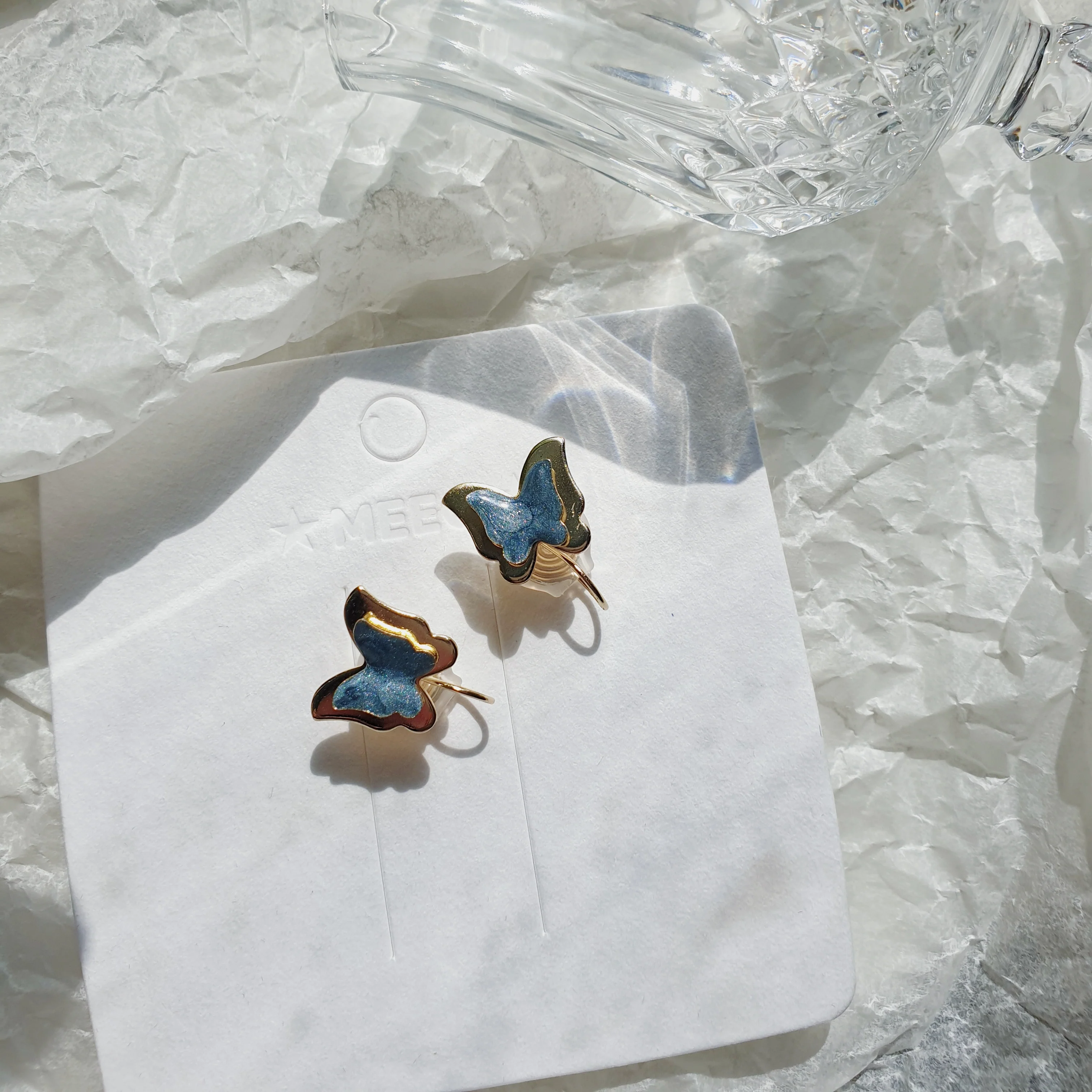 Luninana Clip-on Earrings - Blue Marble Double Layer Butterly Earrings LL013 - Image 3