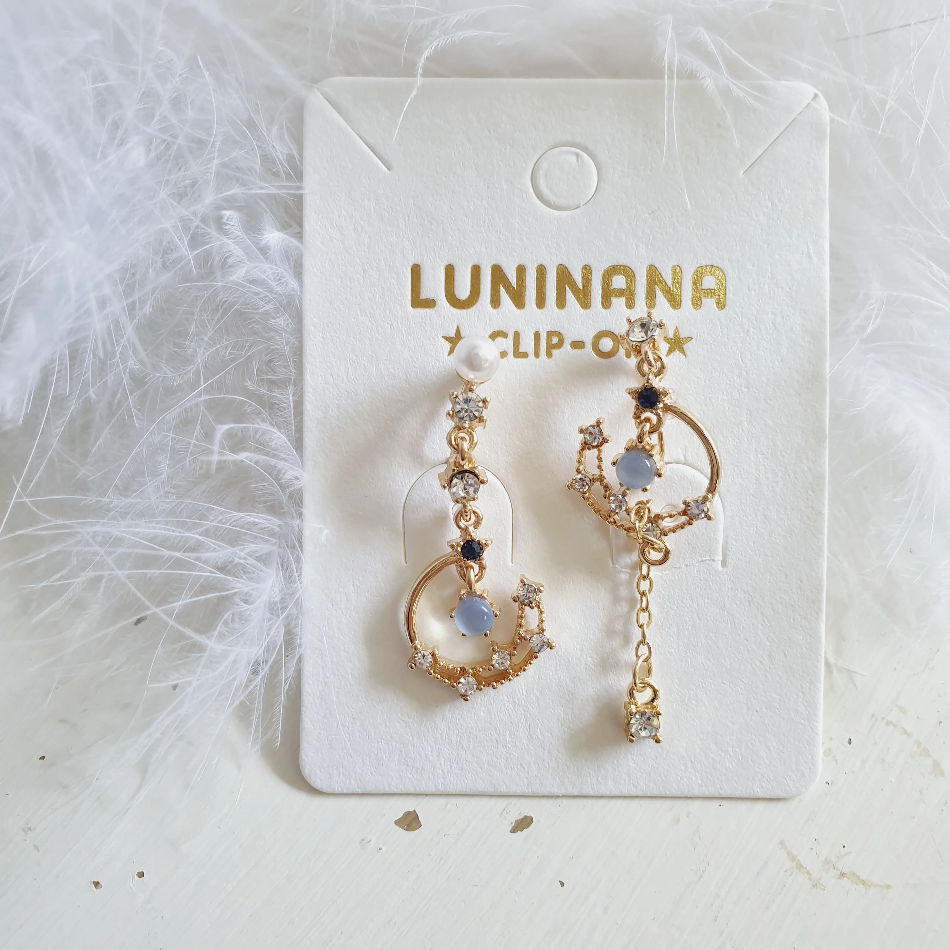 Luninana Clip-on Earrings - Hanging Moon with Pearl Earrings LL014 - Image 2