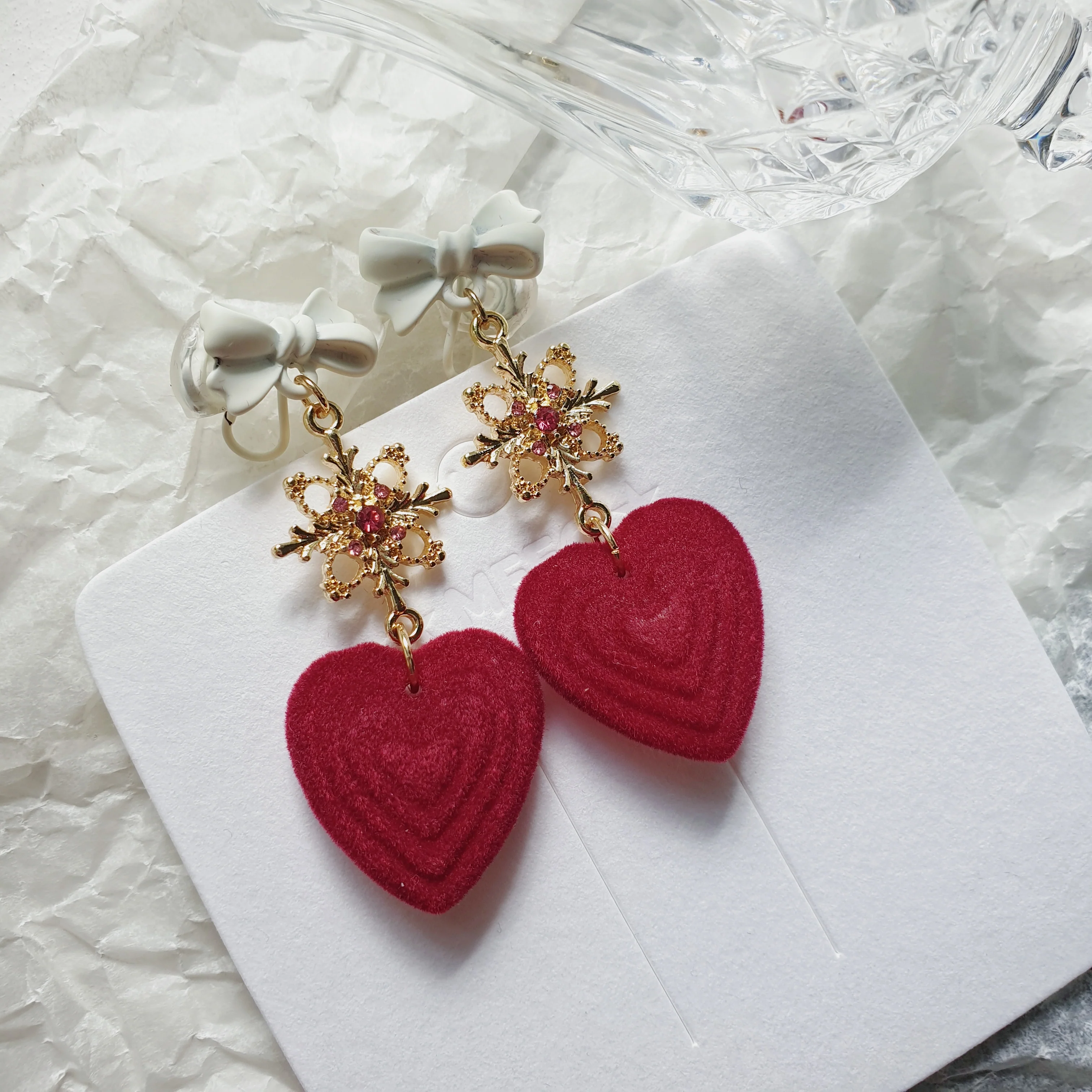 Luninana Clip-on Earrings - Majestic Red Heart Earrings LL011