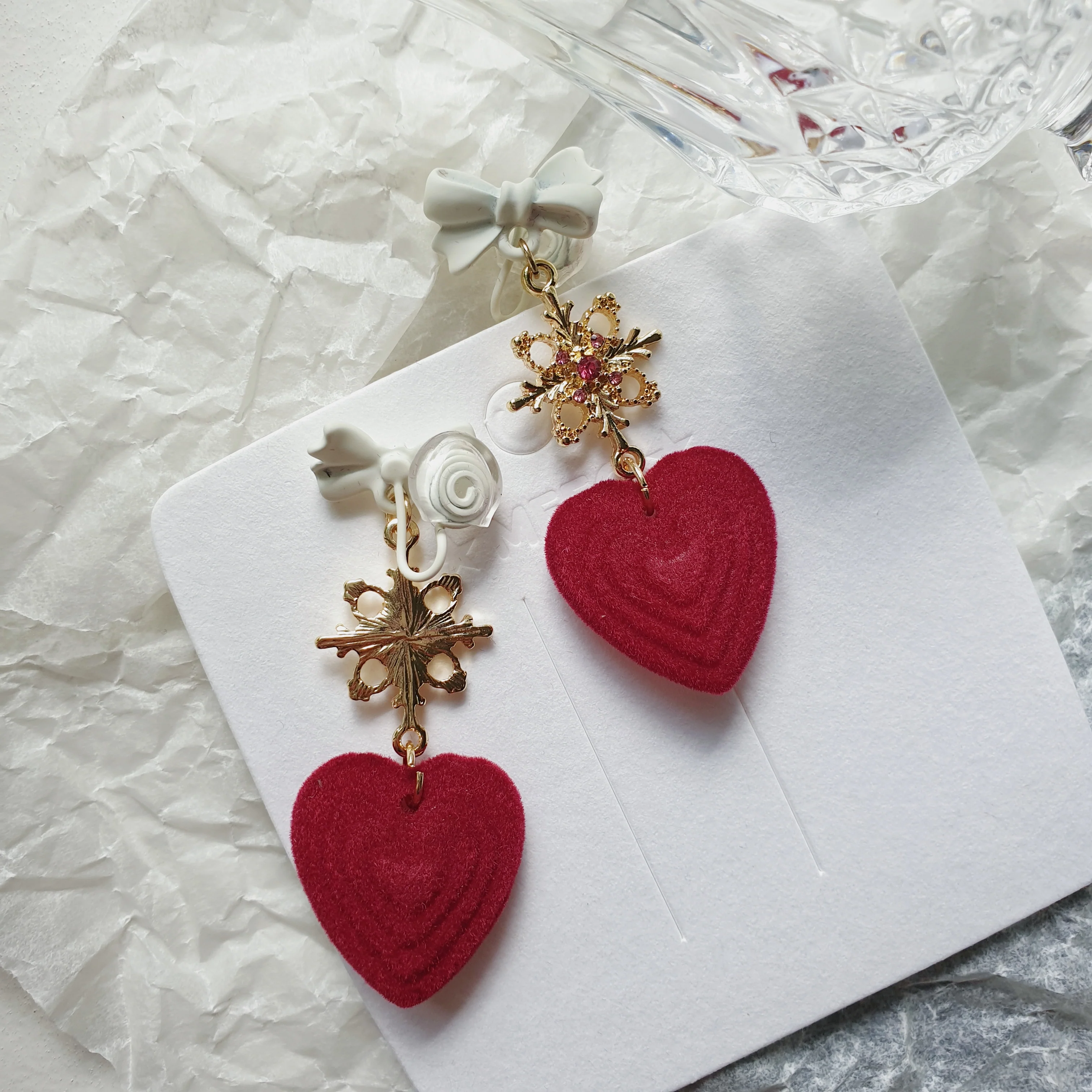 Luninana Clip-on Earrings - Majestic Red Heart Earrings LL011 - Image 2