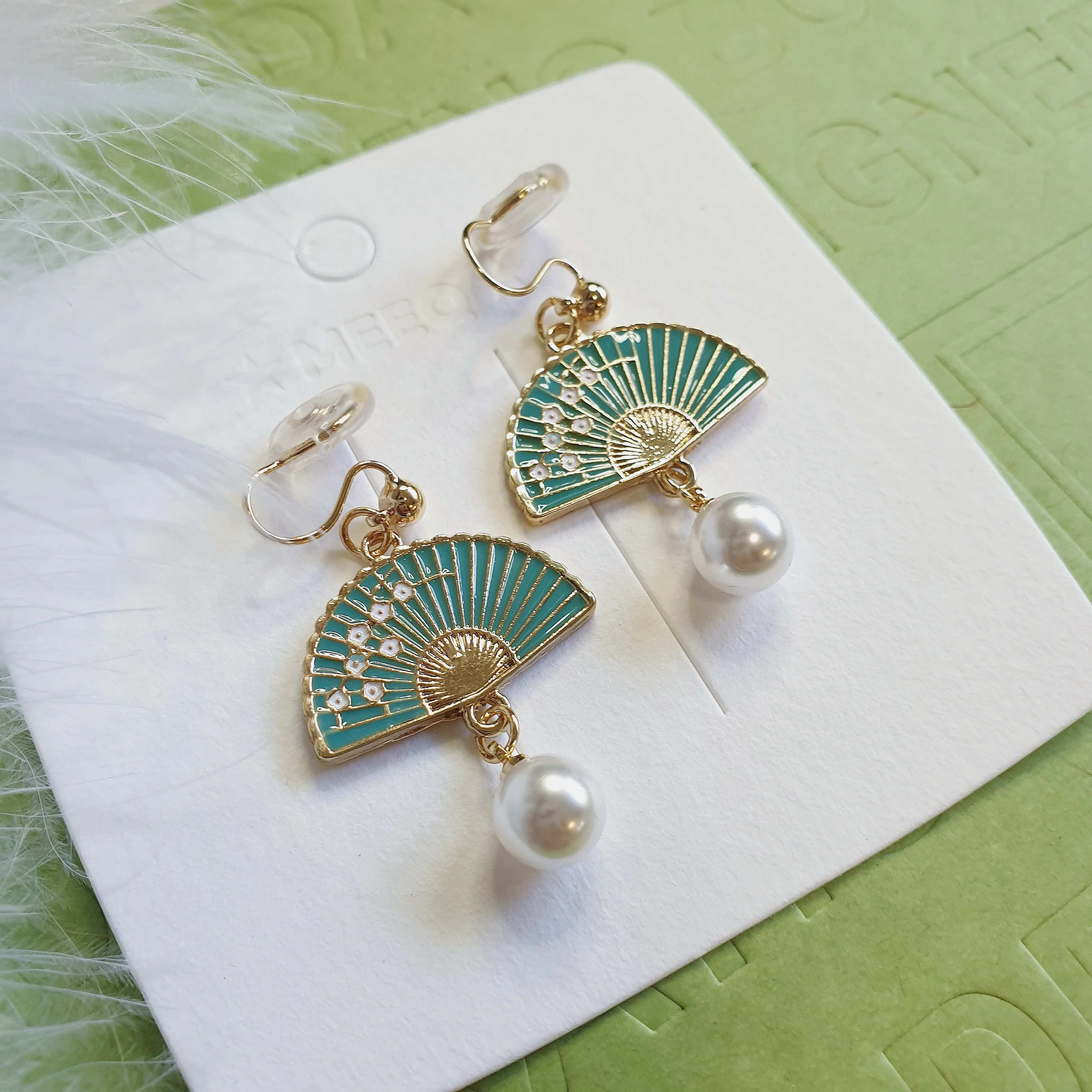 Luninana Clip-on Earrings - Oriental Blossom Fan Earrings LL023 - Image 2