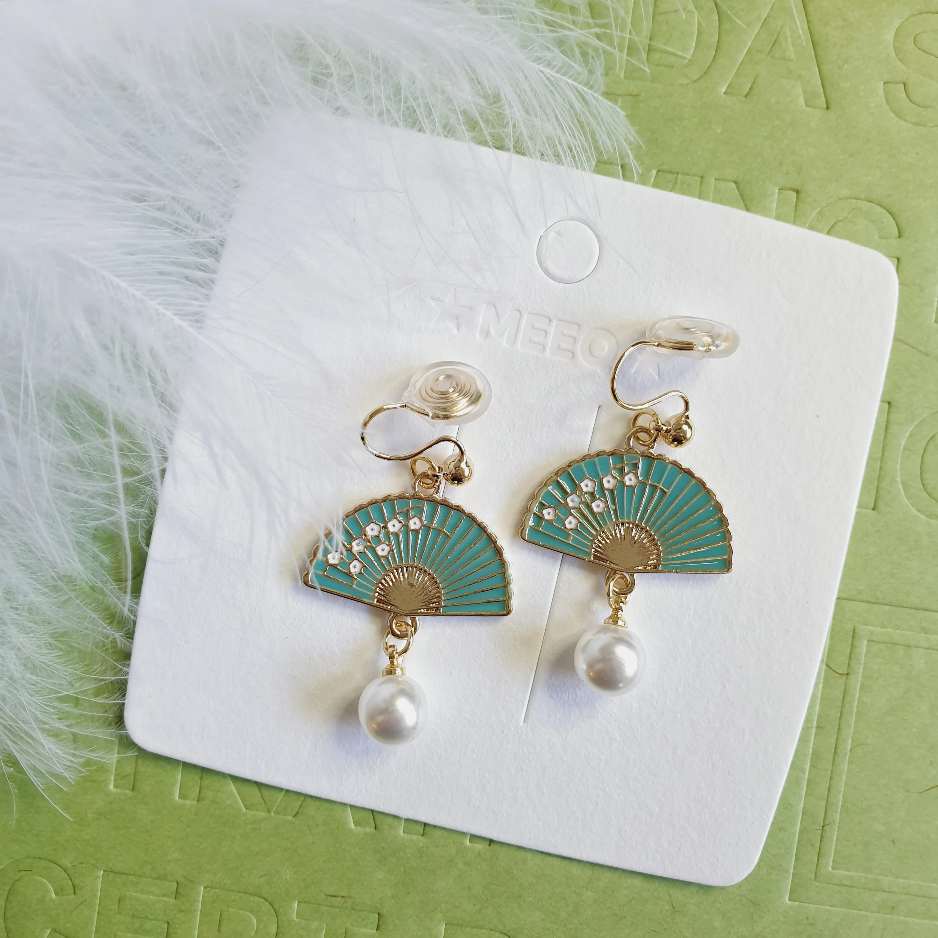 Luninana Clip-on Earrings - Oriental Blossom Fan Earrings LL023 - Image 3