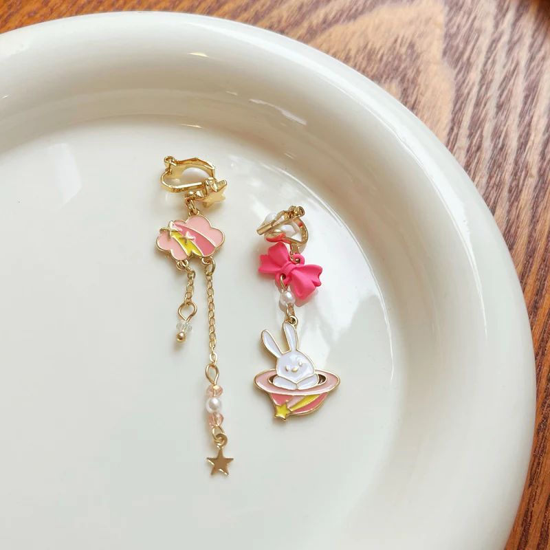 Luninana Clip-on Earrings - Pink Magic Hat Bunny YBY071
