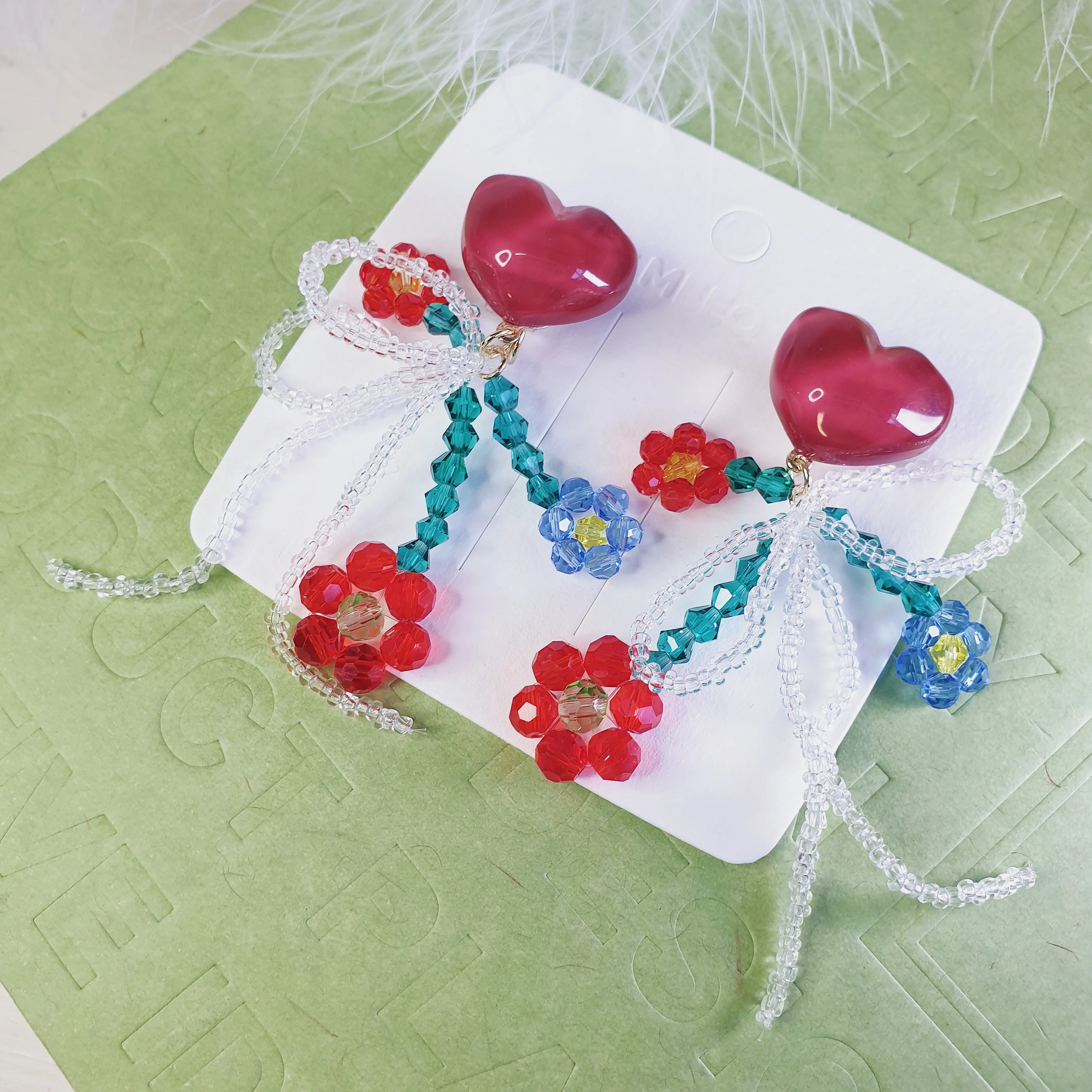 Luninana Clip-on Earrings - Wine Heart with Tassel Floral Earrings LL028 - Image 2