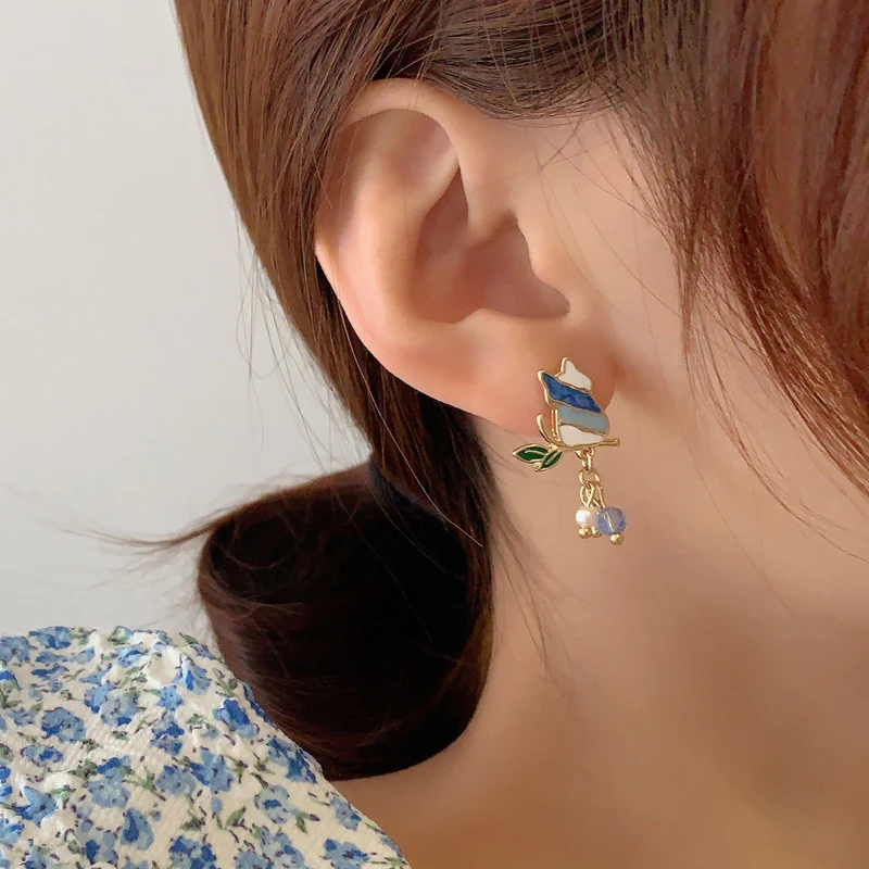 Luninana Earrings - Blue Cat with Tassel Pearls Earrings YBY085 - Image 3