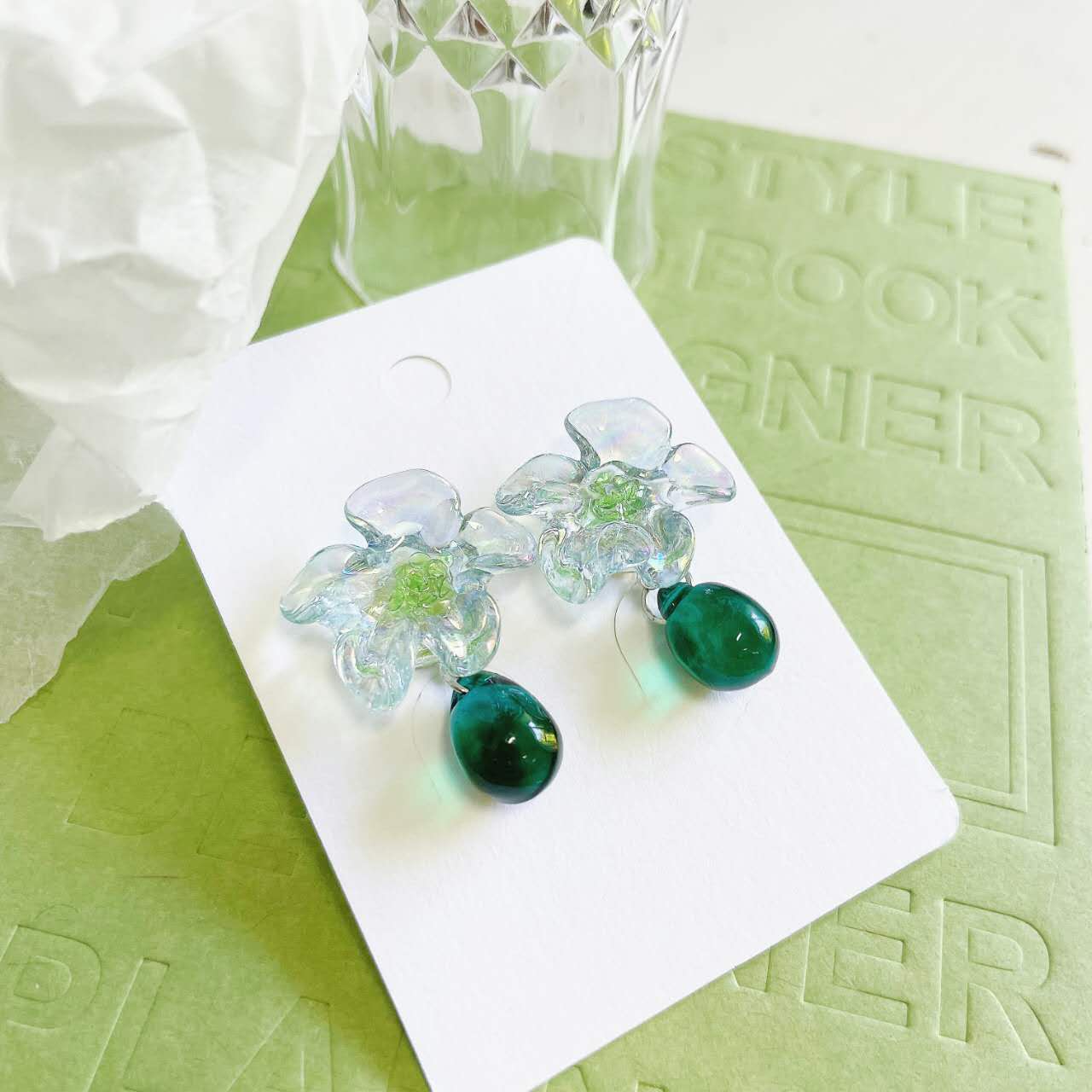 Luninana Earrings - Crystal Jade Flower Earrings LL005
