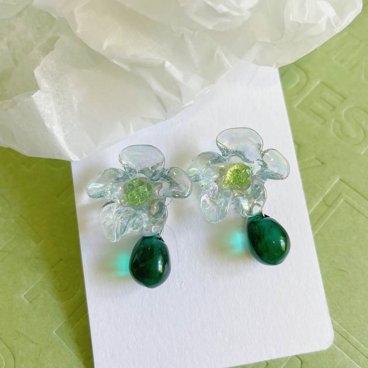 Luninana Earrings - Crystal Jade Flower Earrings LL005 - Image 2