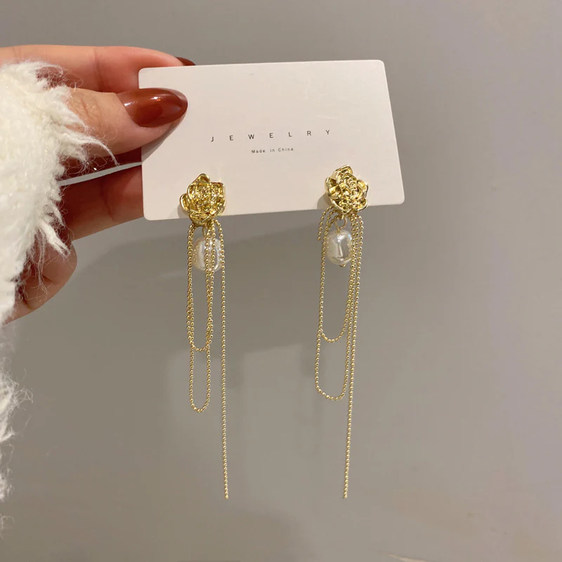 Luninana Earrings -  Elegant Golden Pearl Earrings YBY028 - Image 4