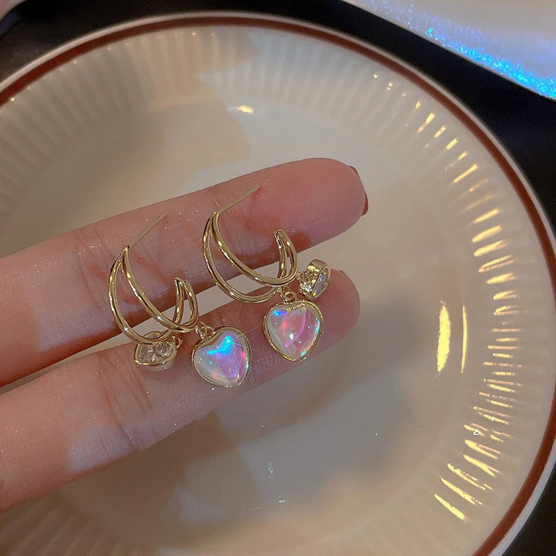 Luninana Earrings - French Styles Shiny Heart Earrings YX010 - Image 4
