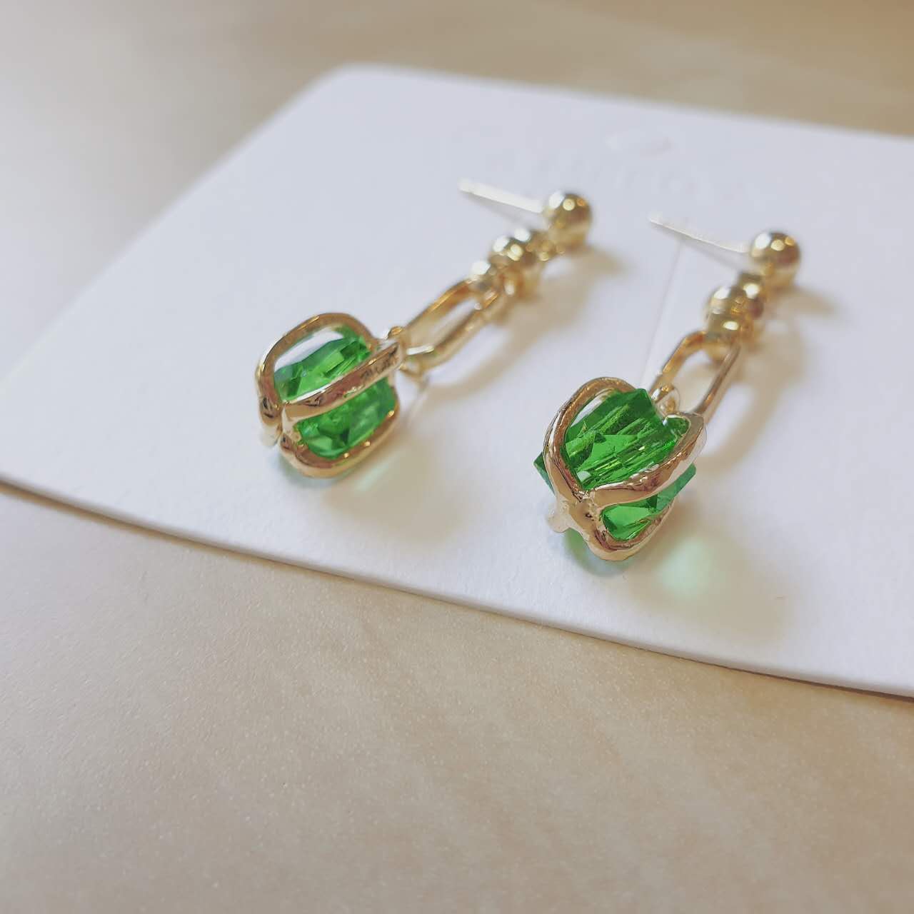 Luninana Earrings - Golden Green Crystal Earrings YX018 - Image 2