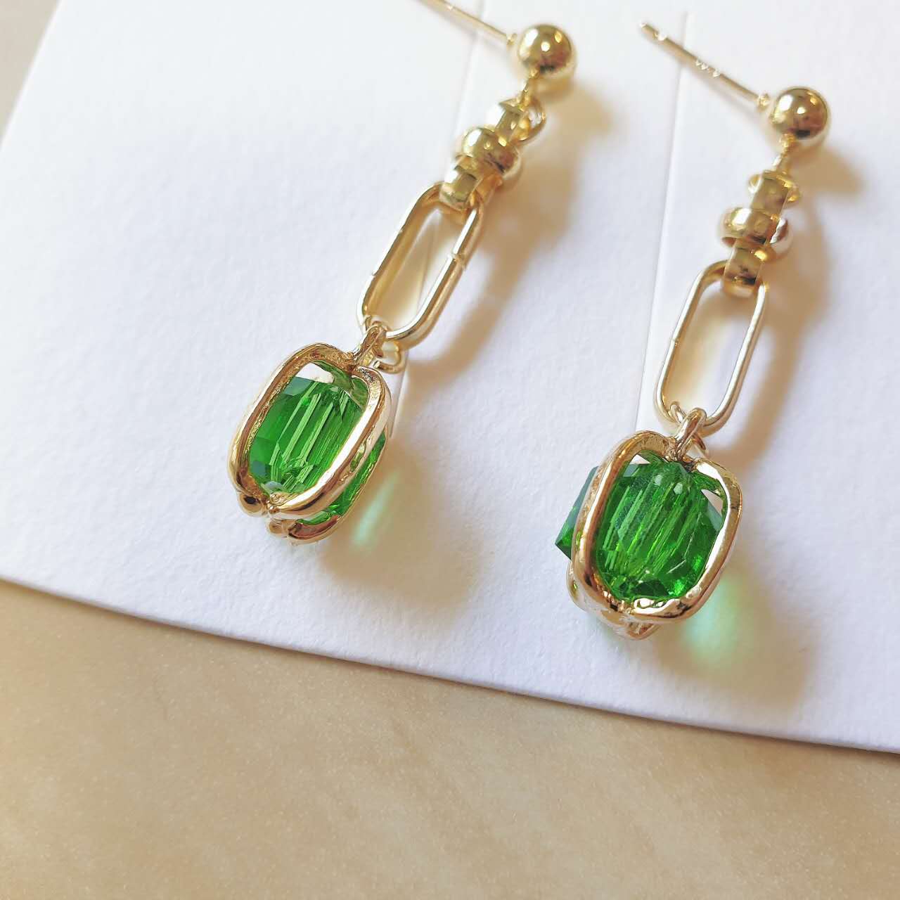 Luninana Earrings - Golden Green Crystal Earrings YX018 - Image 3
