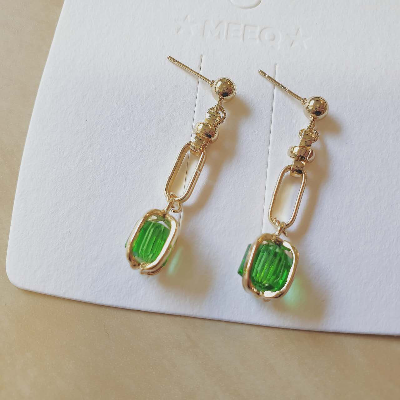 Luninana Earrings - Golden Green Crystal Earrings YX018 - Image 4