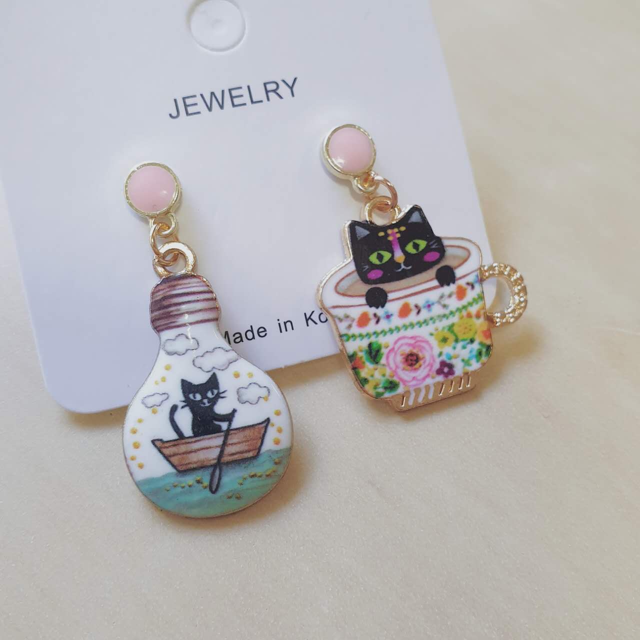 Luninana Earrings - Happy Cat Earrings - Black XJ001 - Image 2