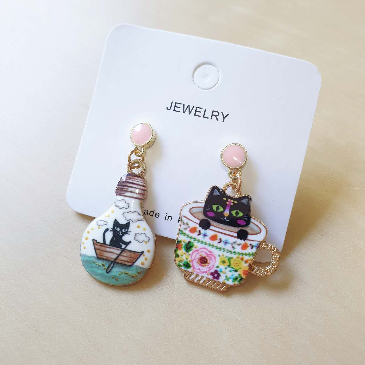 Luninana Earrings - Happy Cat Earrings - Black XJ001 - Image 3