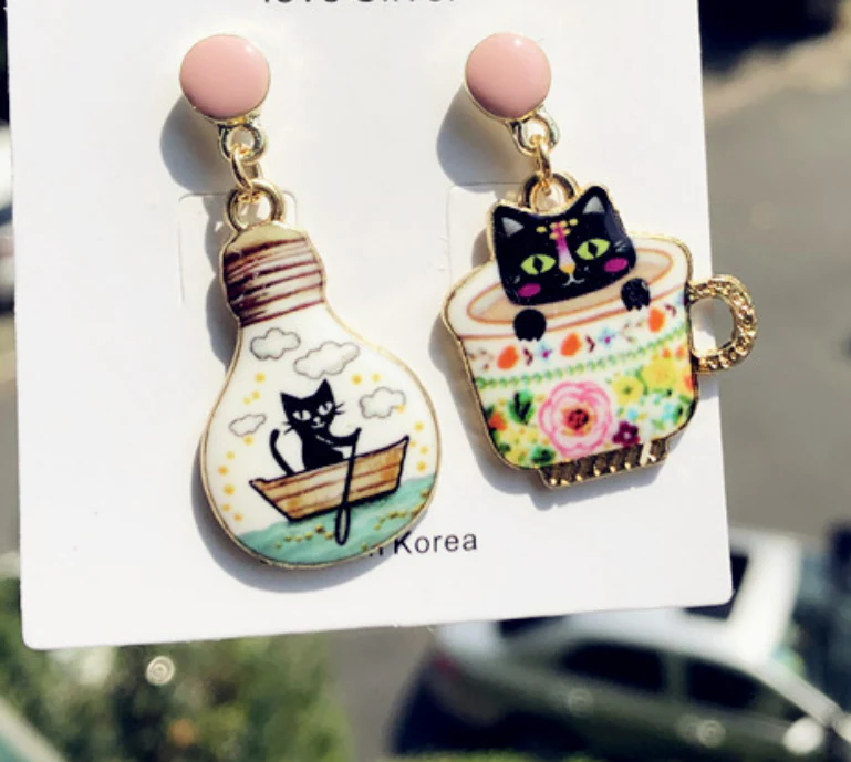 Luninana Earrings - Happy Cat Earrings - Black XJ001 - Image 4