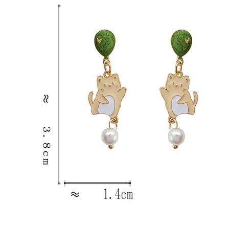 Luninana Earrings - Jade Dancing Kitten YBY067 - Image 2