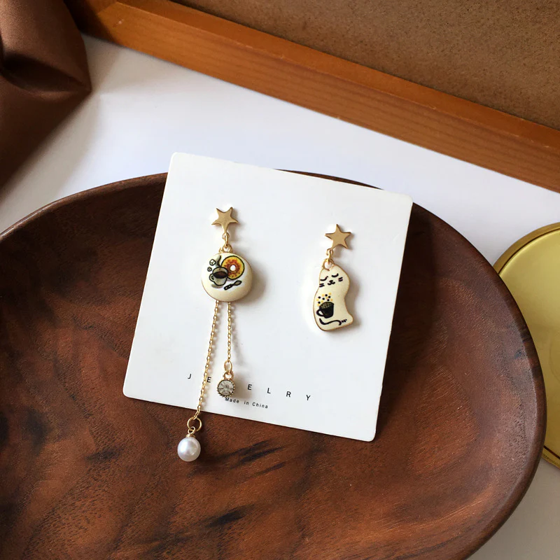 Luninana Earrings -  Lazy Coffee Cat Earrings YBY018 - Image 4