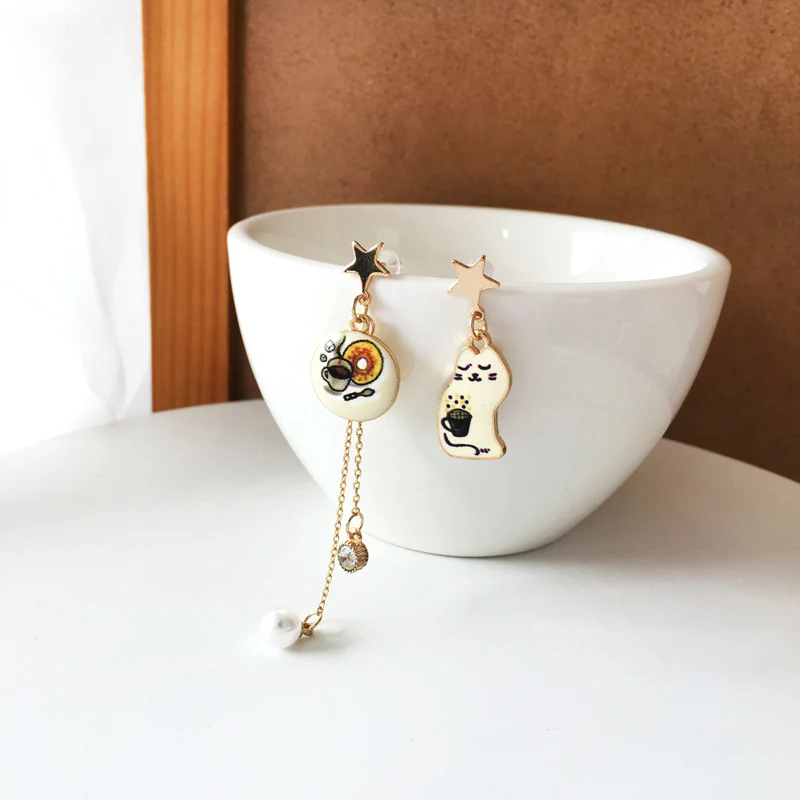 Luninana Earrings -  Lazy Coffee Cat Earrings YBY018 - Image 5