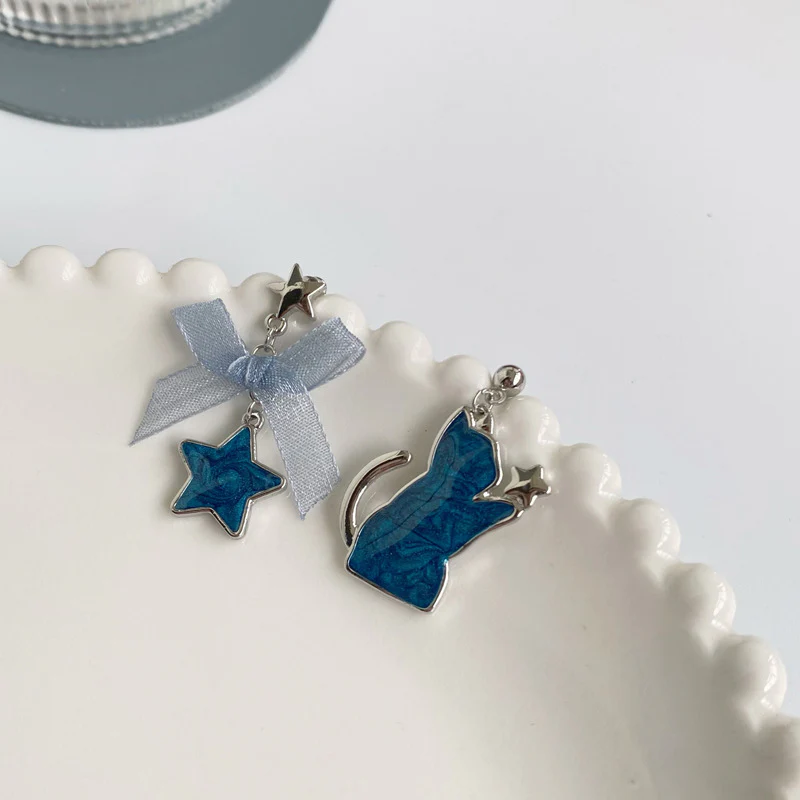 Luninana Earrings - Marble Blue Cat Earrings YBY041