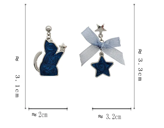 Luninana Earrings - Marble Blue Cat Earrings YBY041 - Image 2