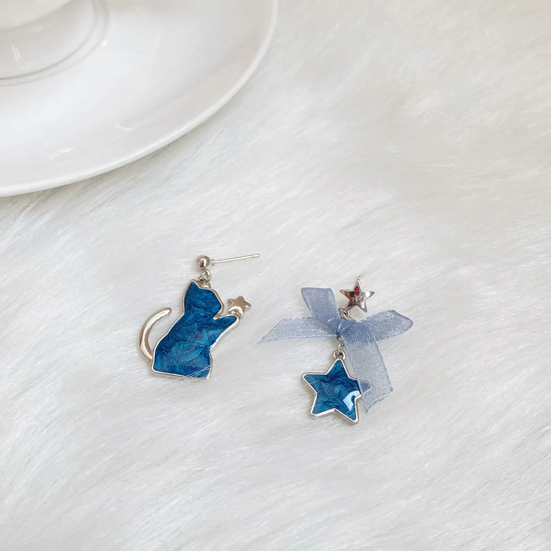 Luninana Earrings - Marble Blue Cat Earrings YBY041 - Image 3