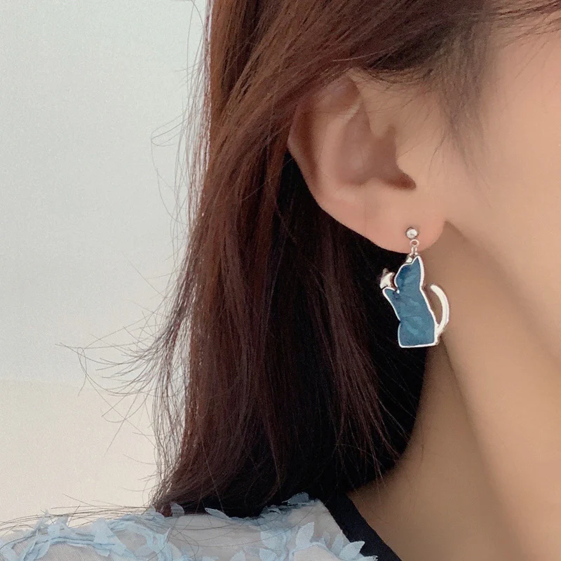 Luninana Earrings - Marble Blue Cat Earrings YBY041 - Image 4