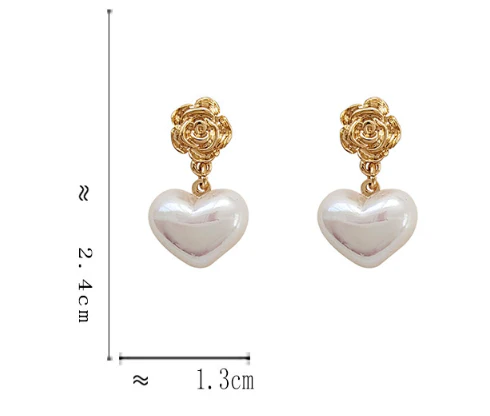 Luninana Earrings - Pearl Heart with Golden Flower Earrings YBY056 - Image 3