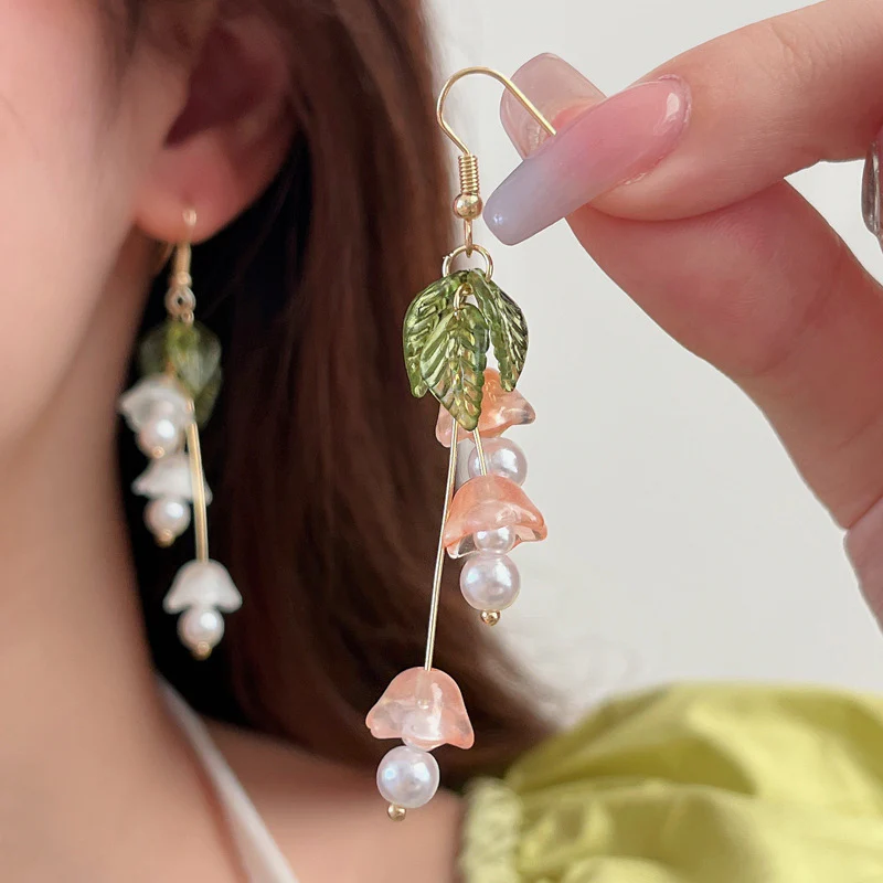 Luninana Earrings - Tassel Pink Bluebell Flowers Earrings YBY057 - Image 3