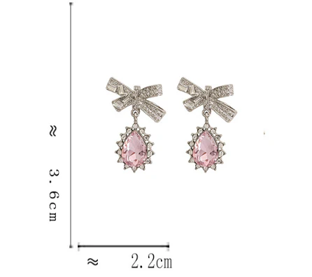 Luninana Earrings - Pink Crystal with Ribbon Earrings YBY043 - Image 2