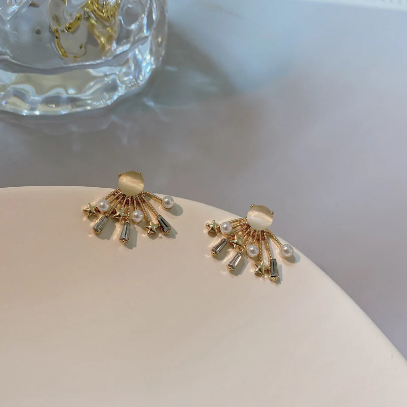 Luninana Earrings -  Shooting Stars with Pearl Earrings YBY032 - Image 4