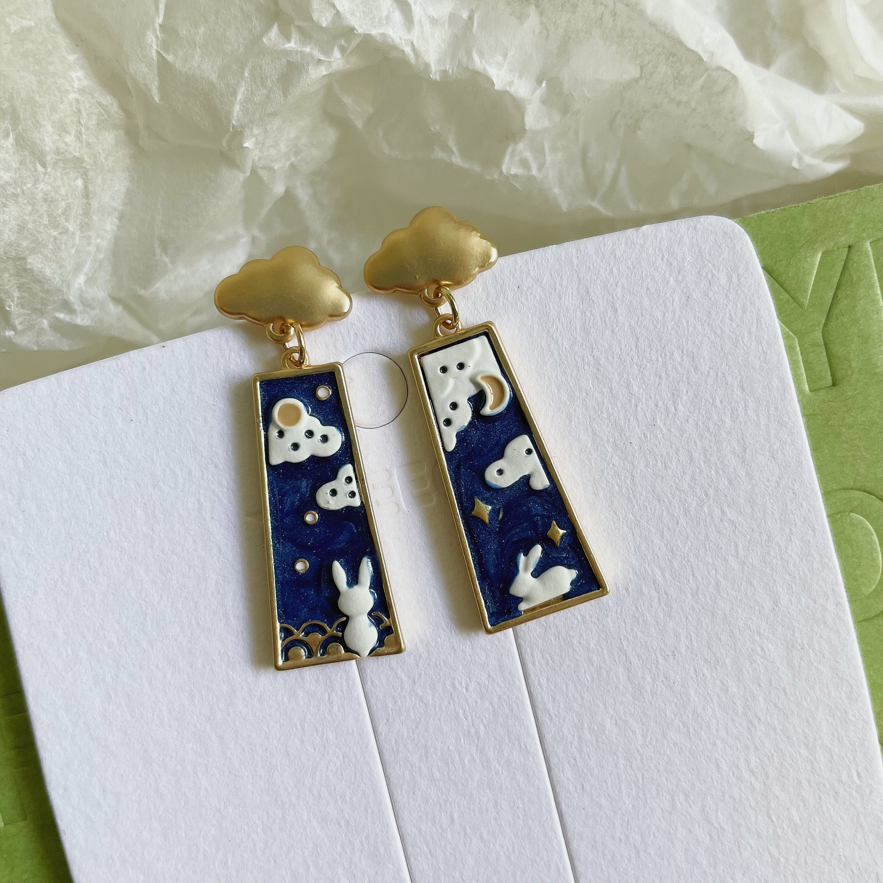 Luninana Earrings - Star Gazing Bunny Rectangle Earrings YBY054 - Image 4