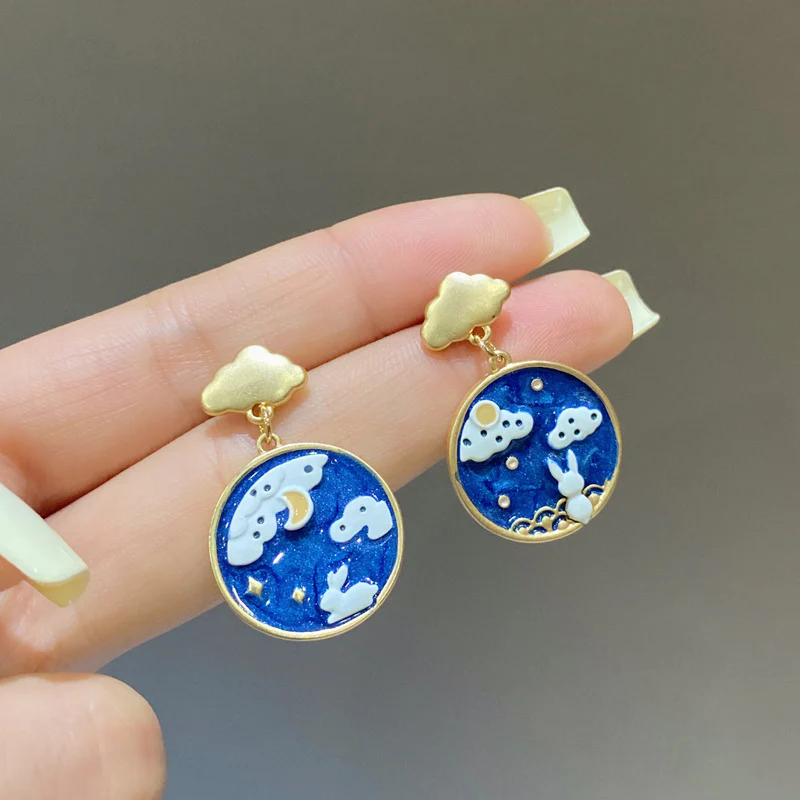 Luninana Earrings - Star Gazing Bunny Round Earrings YBY055 - Image 3