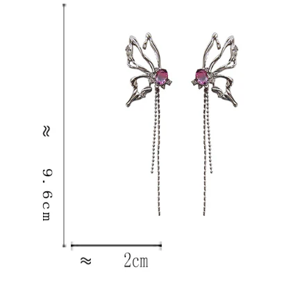 Luninana Earrings - Tassel Butterfly with Pink Gem Earrings YBY084 - Image 2