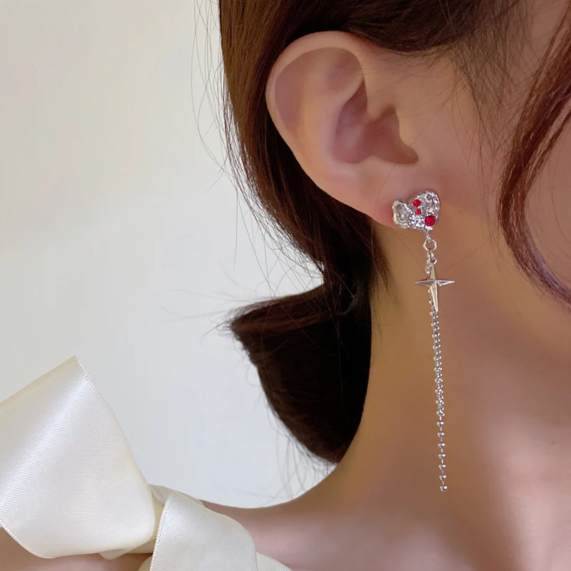 Luninana Earrings - Red Diamond Heart Earrings YBY039 - Image 3