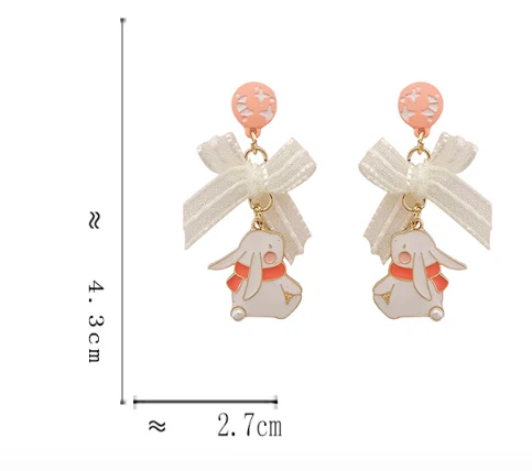 Luninana Earrings - White Bunny With Scarf Earrings YBY090 - Image 2