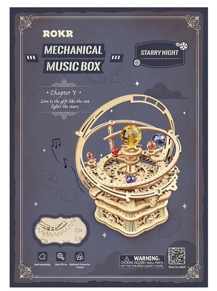 Robotime ROKR 3D Wooden Puzzle Music Box Starry Night - Image 3