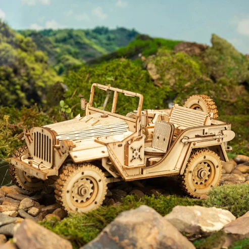 Robotime 3D DIY Wooden Puzzle Mechanical Gear Army Field Car MC701 - Image 3