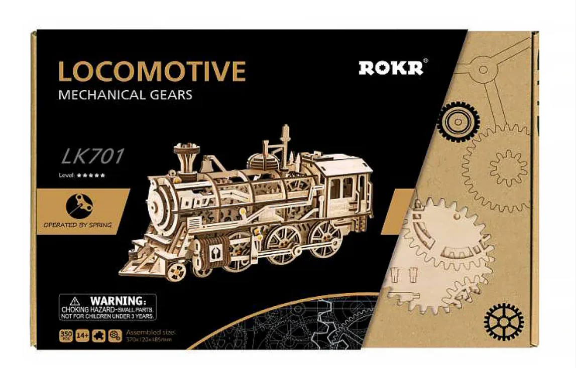 Robotime ROKR 3D DIY Wooden Puzzle Mechanical Gear Drive Locomotive - Image 3